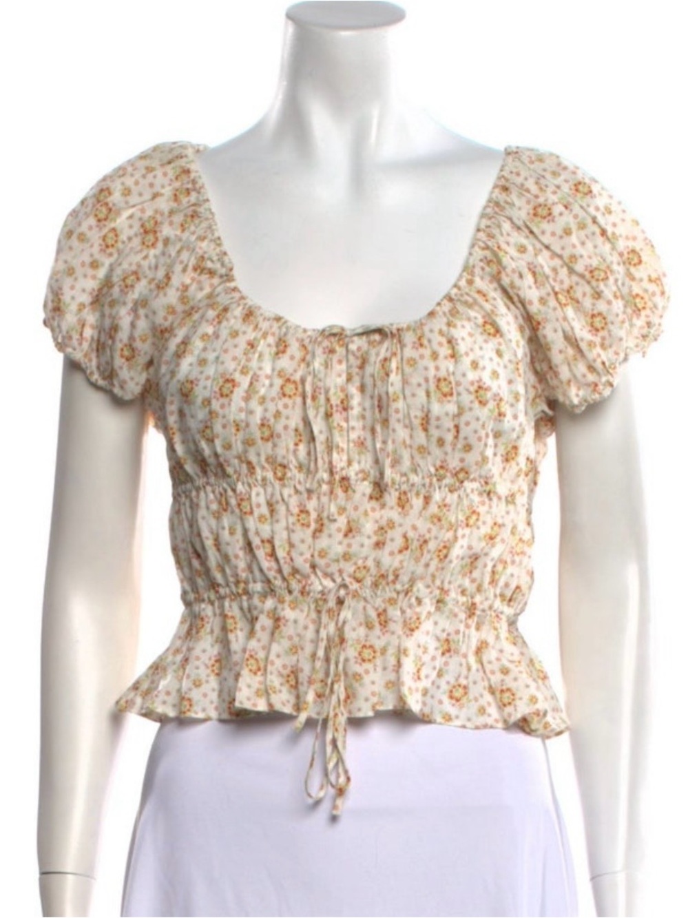 Doen Cream Floral Scoop-Neck Cropped Top